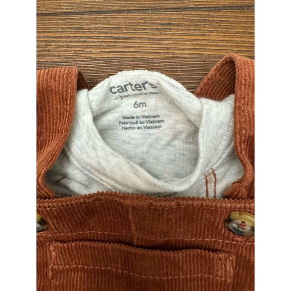 CARTER'S 6M Toddler Boys Brown Corduroy Overalls With Dinosaur Shirt‎ - Picture 4 of 4